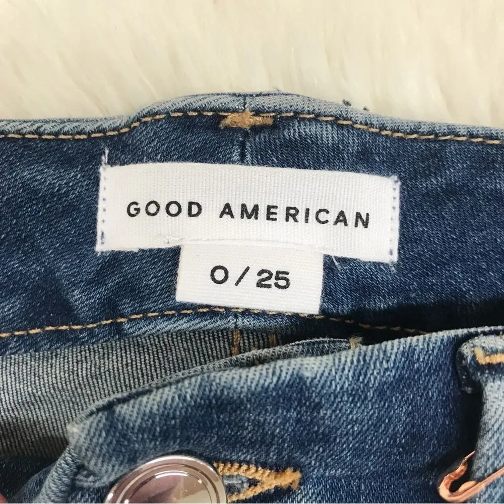 GOOD AMERICAN Good Waist Crop Skinny Jean High Rise‎ Raw Hem Size 0 25 New
